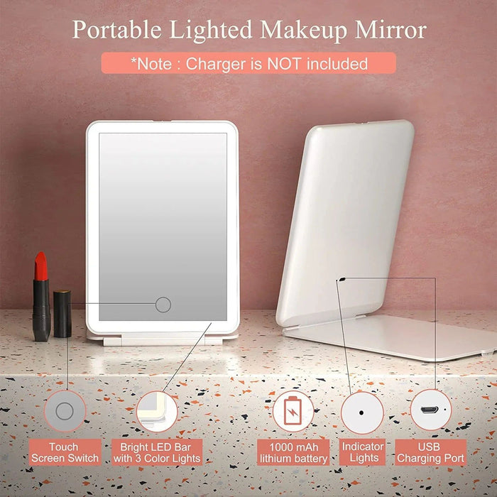 LED Travel Makeup Mirror 3 Light Modes USB