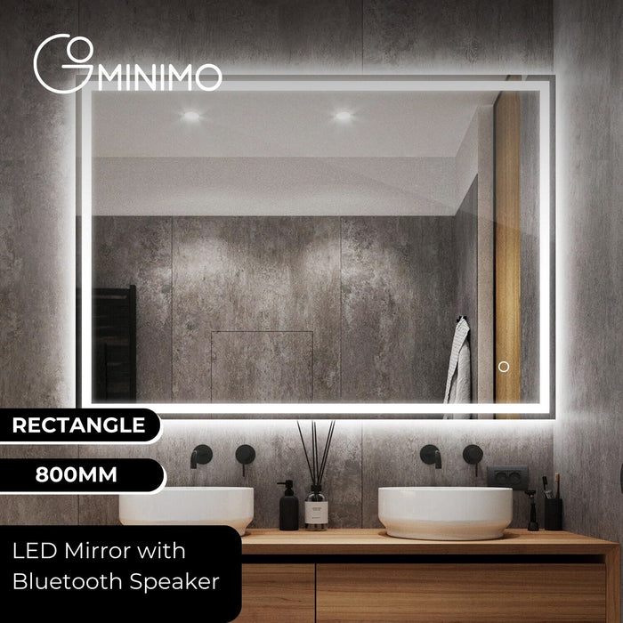 GOMINIMO LED Mirror with Bluetooth Speaker 800mm Rectangle GO-BM-105-JR