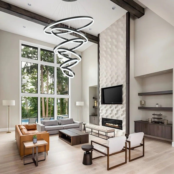 BAMDECOR A18815 Nordic Home Decor Dining Room Pendant lamp lights Ceiling Lamp Hanging Light Chandelier Lamps (6 Rings-Black)