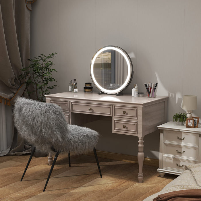45cm Large Makeup Desk Mirror Lights Round LED Makeup Make up Mirror Bedroom Tabletop Touch Control Black