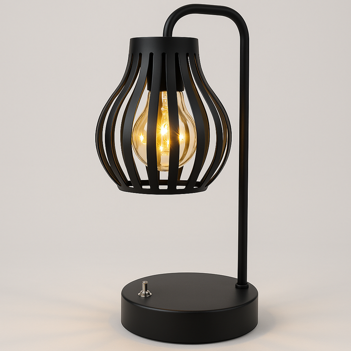 Modern Black Metal Tulip Style LED Lantern Table Desk Lamp – Battery Operated Decorative Light
