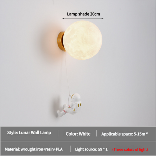Astronaut Moon Wall Lamp with Three Colors of Light,Diameter 20cm