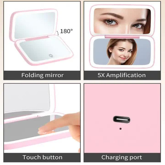 White MR2326C Portable LED Illuminated Makeup Mirror - Foldable Lighted Vanity Mirror with 800mAh Battery