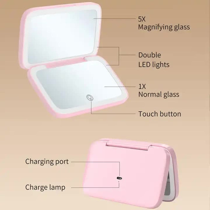 Green MR2326C Portable LED Illuminated Makeup Mirror - Foldable Lighted Vanity Mirror with 802mAh Battery