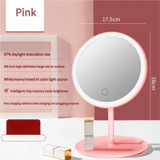 3PCS LED Makeup Mirror with Lights - Portable Tabletop Vanity Mirror, INS Style, Pink
