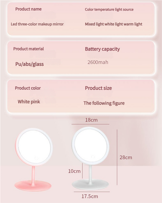 3PCS LED Makeup Mirror with Lights - Portable Tabletop Vanity Mirror, INS Style, Pink
