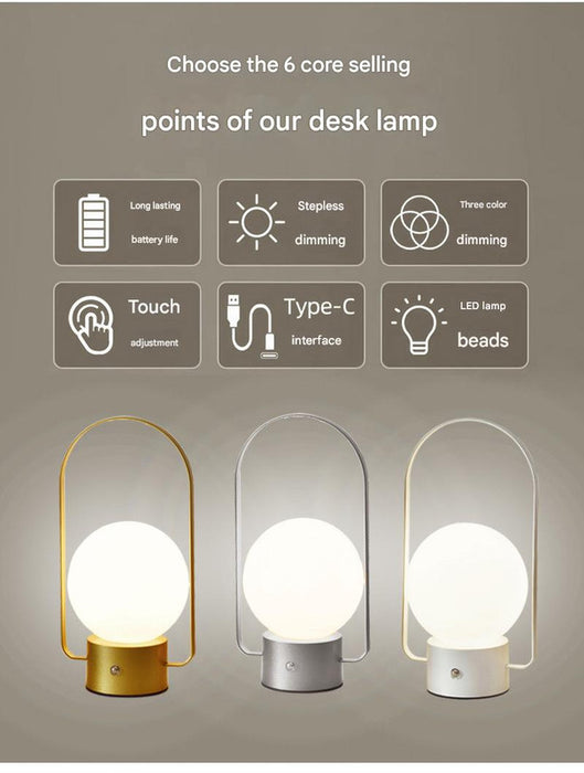 Black Portable Rechargeable LED Lantern Lamp - Touch Control 3-Color Dimmable Desk Light