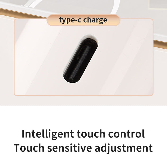 White Large Round Foldable LED Makeup Mirror - 22cm Desktop Vanity with 3 Color Lights & Stepless Dimming