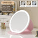 Pink Large Round Foldable LED Makeup Mirror - 22cm Desktop Vanity with 3 Color Lights & Stepless Dimming