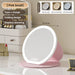 Pink Small Round Foldable LED Makeup Mirror - 18.5cm Desktop Vanity with 3 Color Lights & Stepless Dimming