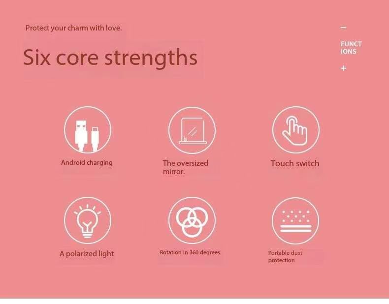 2-Piece White Portable LED Makeup Mirror with Brush - Foldable, Rotatable, and Rechargeable Travel Vanity Mirror