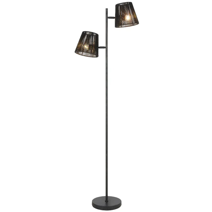 Telbix VALORA: Metal Floor Lamp with Natural Fiber Shade (Available in Black & Natural)