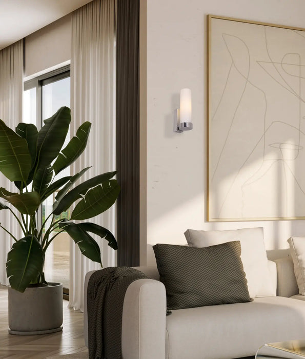 VARA: Tubular Up Opal Glass Interior Wall Lights (Available in Black, Brass, White & Chrome)