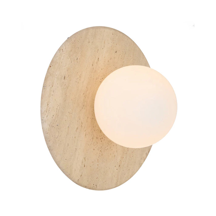 VARON: Beige Travertine Base Interior Wall Light with Glass Shade (Available in Opal, Amber, Smoke, Textured Smoke, Clear & Frost)