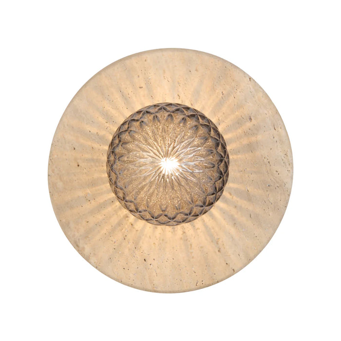 VARON: Beige Travertine Base Interior Wall Light with Glass Shade (Available in Opal, Amber, Smoke, Textured Smoke, Clear & Frost)