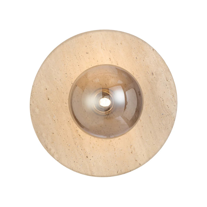 VARON: Beige Travertine Base Interior Wall Light with Glass Shade (Available in Opal, Amber, Smoke, Textured Smoke, Clear & Frost)