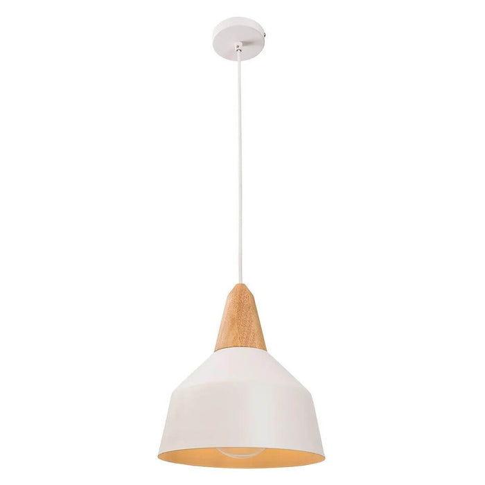 Vibe Lighting Modern Metal Pendant Light with Woodgrain Lamps Base (Available in Black & White