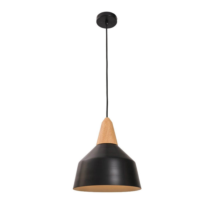 Modern Metal Pendant Light with Woodgrain Lamps Base (Available in Black & White