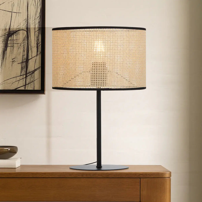 VELICE: Bohemian Style Table Lamp with Raffia Shade (Available in Vintage Brass, White & Black)