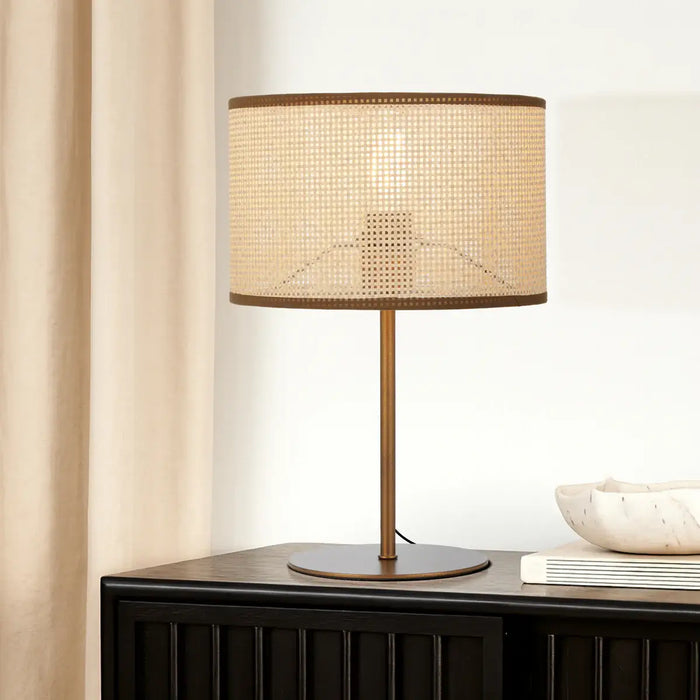 VELICE: Bohemian Style Table Lamp with Raffia Shade (Available in Vintage Brass, White & Black)