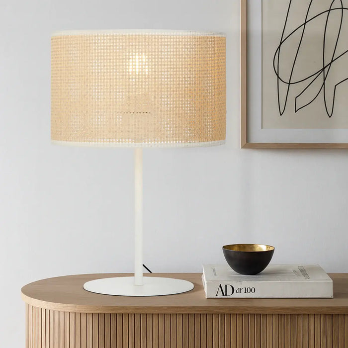 VELICE: Bohemian Style Table Lamp with Raffia Shade (Available in Vintage Brass, White & Black)
