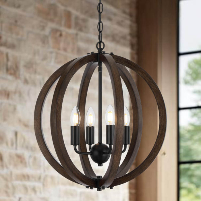 VESTAL: Sphere Shape Wood Pendant Light (Available in 4 Light & 6 Light)