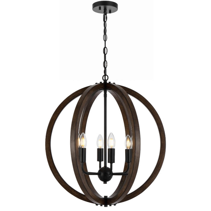 VESTAL: Sphere Shape Wood Pendant Light (Available in 4 Light & 6 Light)