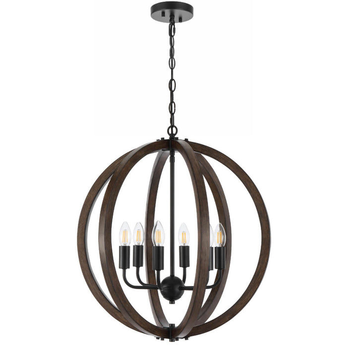 VESTAL: Sphere Shape Wood Pendant Light (Available in 4 Light & 6 Light)