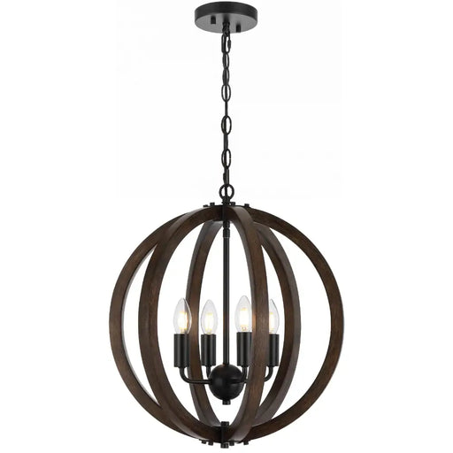 Telbix VESTAL: Sphere Shape Wood Pendant Light (Available in 4 Light & 6 Light) Media 1 of 9