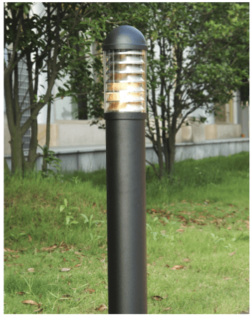 TIM Black Die-cast Aluminium Bollard Light with E27 Lamp Holder and Smoked Diffuser