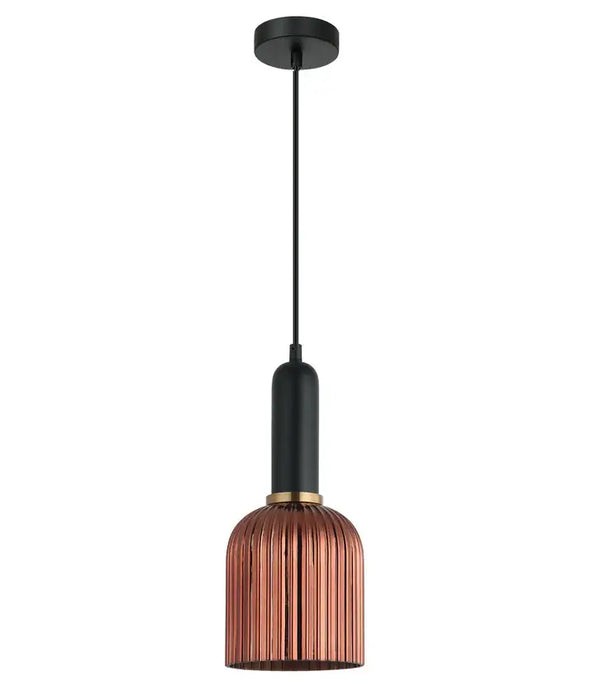 VINTAJ: Retro Ellipse Shape Ribbed Glass Interior Pendant Lights (Available in Smokey Black, Green, Amber, Copper Painted, Chrome & Clear)