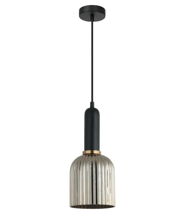 VINTAJ: Retro Ellipse Shape Ribbed Glass Interior Pendant Lights (Available in Smokey Black, Green, Amber, Copper Painted, Chrome & Clear)