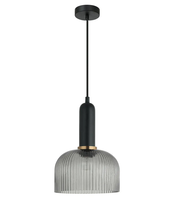 VINTAJ: Retro Dome Shape Ribbed Glass Interior Pendant Lights (Available in Smokey Black, Green, Amber, Copper Painted, Chrome & Clear)