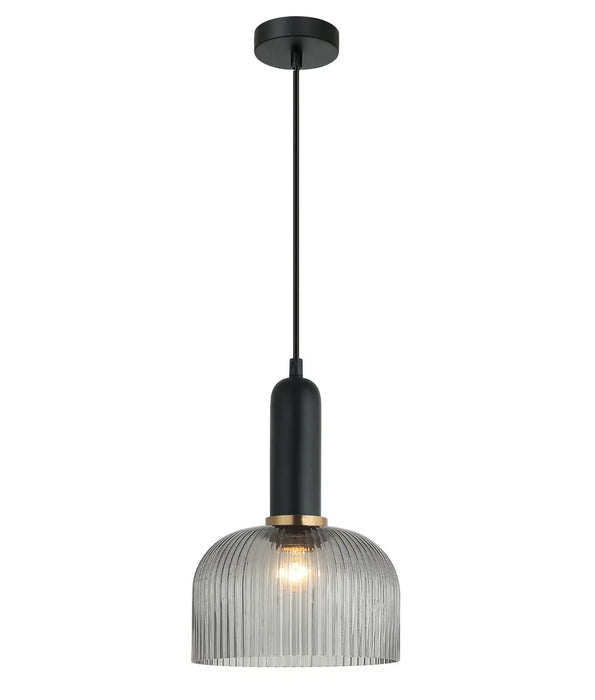 VINTAJ: Retro Dome Shape Ribbed Glass Interior Pendant Lights (Available in Smokey Black, Green, Amber, Copper Painted, Chrome & Clear)