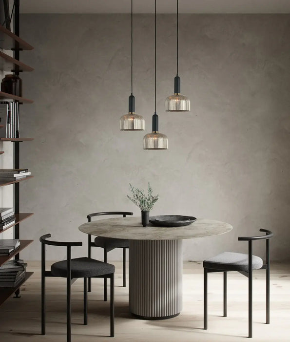 VINTAJ: Retro Dome Shape Ribbed Glass Interior Pendant Lights (Available in Smokey Black, Green, Amber, Copper Painted, Chrome & Clear)