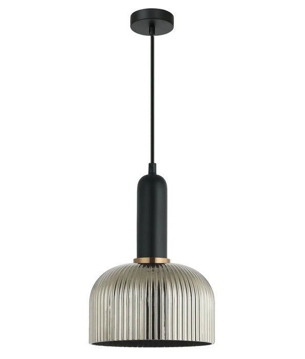 VINTAJ: Retro Dome Shape Ribbed Glass Interior Pendant Lights (Available in Smokey Black, Green, Amber, Copper Painted, Chrome & Clear)