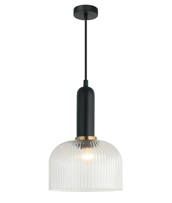 VINTAJ: Retro Dome Shape Ribbed Glass Interior Pendant Lights (Available in Smokey Black, Green, Amber, Copper Painted, Chrome & Clear)