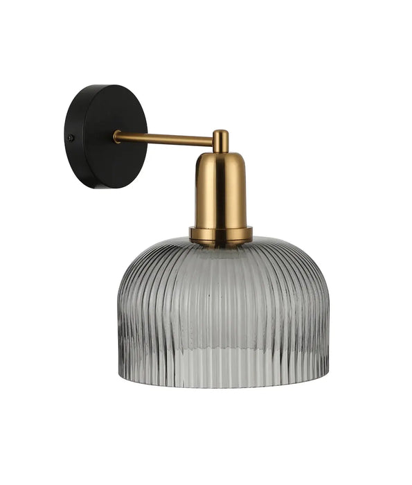 VINTAJ: Dome Glass with Antique Brass Highlight Interior Wall Lights (Available in Smokey Black, Green, Amber, Copper Painted, Chrome & Clear)