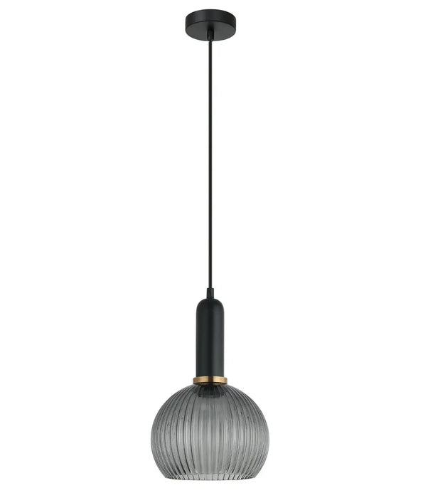 VINTAJ: Wine Glass Shape Ribbed Glass Interior Pendant Lights (Available in Smokey Black, Green, Amber, Copper Painted, Chrome & Clear)