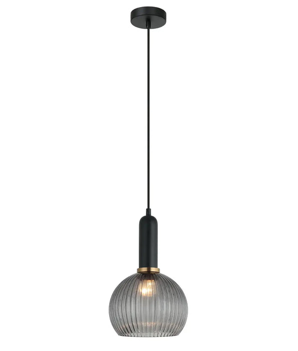 VINTAJ: Wine Glass Shape Ribbed Glass Interior Pendant Lights (Available in Smokey Black, Green, Amber, Copper Painted, Chrome & Clear)