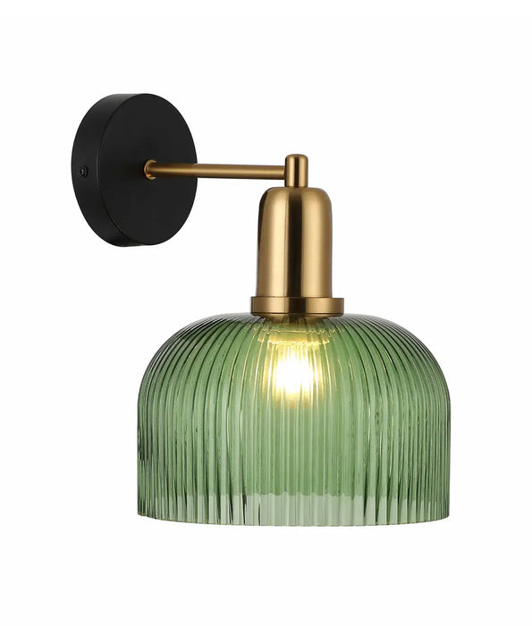 VINTAJ: Dome Glass with Antique Brass Highlight Interior Wall Lights (Available in Smokey Black, Green, Amber, Copper Painted, Chrome & Clear)