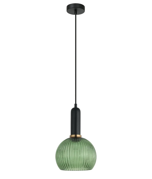 VINTAJ: Wine Glass Shape Ribbed Glass Interior Pendant Lights (Available in Smokey Black, Green, Amber, Copper Painted, Chrome & Clear)