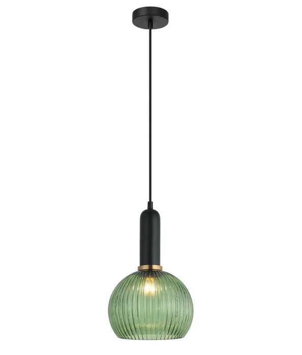 VINTAJ: Wine Glass Shape Ribbed Glass Interior Pendant Lights (Available in Smokey Black, Green, Amber, Copper Painted, Chrome & Clear)
