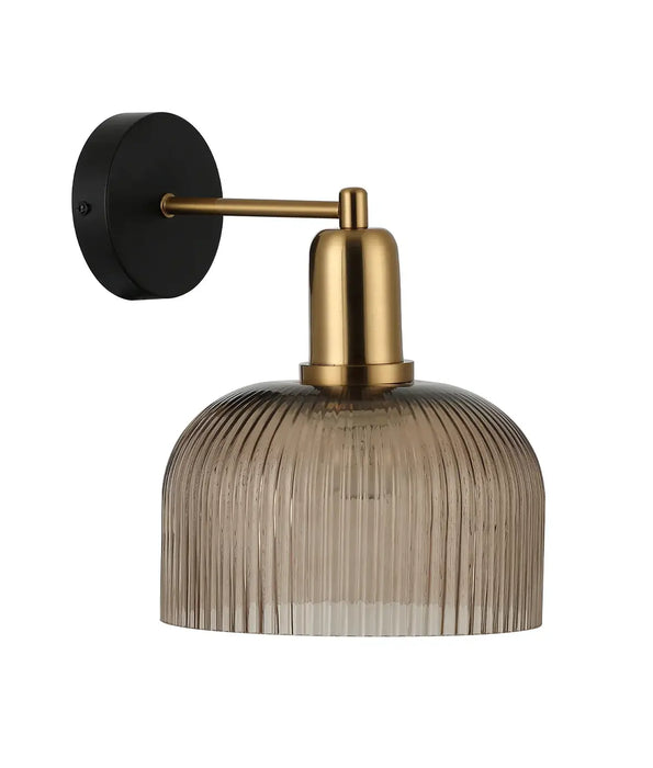 VINTAJ: Dome Glass with Antique Brass Highlight Interior Wall Lights (Available in Smokey Black, Green, Amber, Copper Painted, Chrome & Clear)