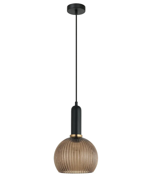 VINTAJ: Wine Glass Shape Ribbed Glass Interior Pendant Lights (Available in Smokey Black, Green, Amber, Copper Painted, Chrome & Clear)