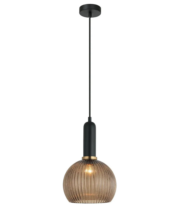 VINTAJ: Wine Glass Shape Ribbed Glass Interior Pendant Lights (Available in Smokey Black, Green, Amber, Copper Painted, Chrome & Clear)