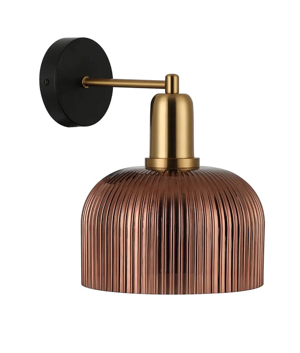 VINTAJ: Dome Glass with Antique Brass Highlight Interior Wall Lights (Available in Smokey Black, Green, Amber, Copper Painted, Chrome & Clear)