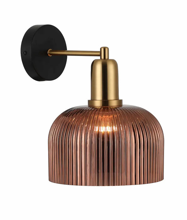 VINTAJ: Dome Glass with Antique Brass Highlight Interior Wall Lights (Available in Smokey Black, Green, Amber, Copper Painted, Chrome & Clear)