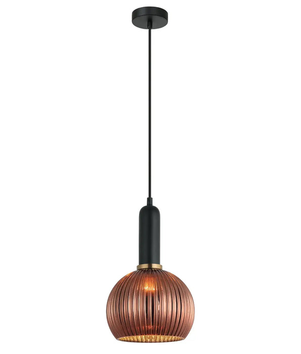 VINTAJ: Wine Glass Shape Ribbed Glass Interior Pendant Lights (Available in Smokey Black, Green, Amber, Copper Painted, Chrome & Clear)