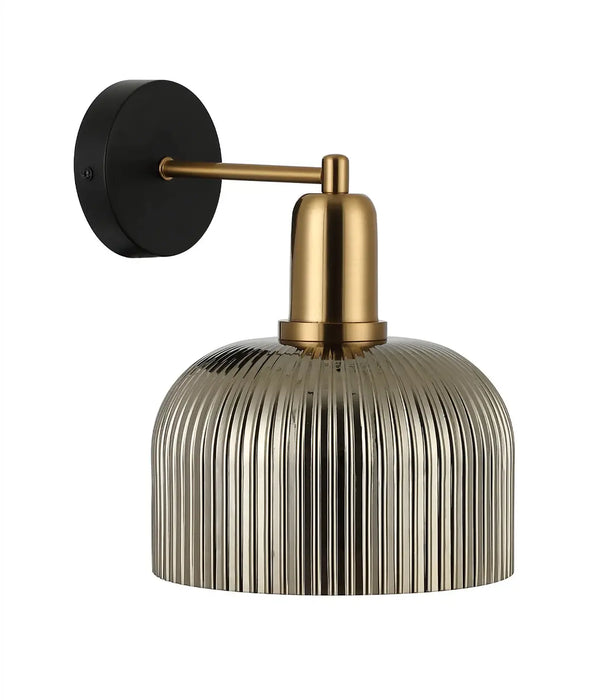 VINTAJ: Dome Glass with Antique Brass Highlight Interior Wall Lights (Available in Smokey Black, Green, Amber, Copper Painted, Chrome & Clear)